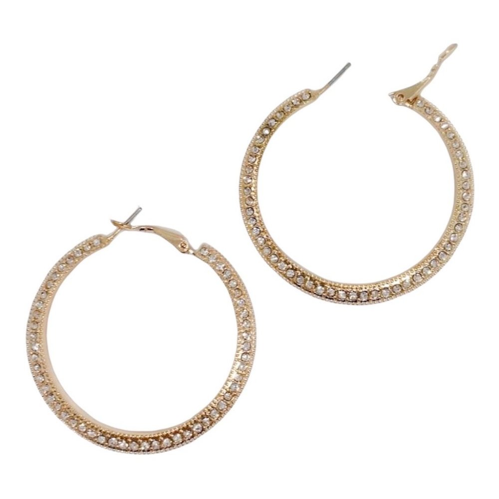 Gold Crystal Studded Hoop Earrings